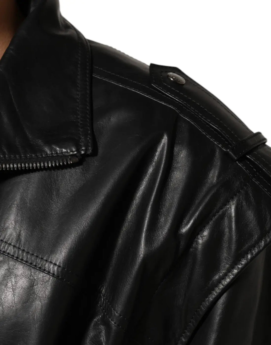 Dolce &amp; Gabbana Black Leather Full Zip Biker Blouson Jacket
