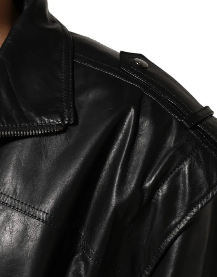 Dolce &amp; Gabbana Black Leather Full Zip Biker Blouson Jacket