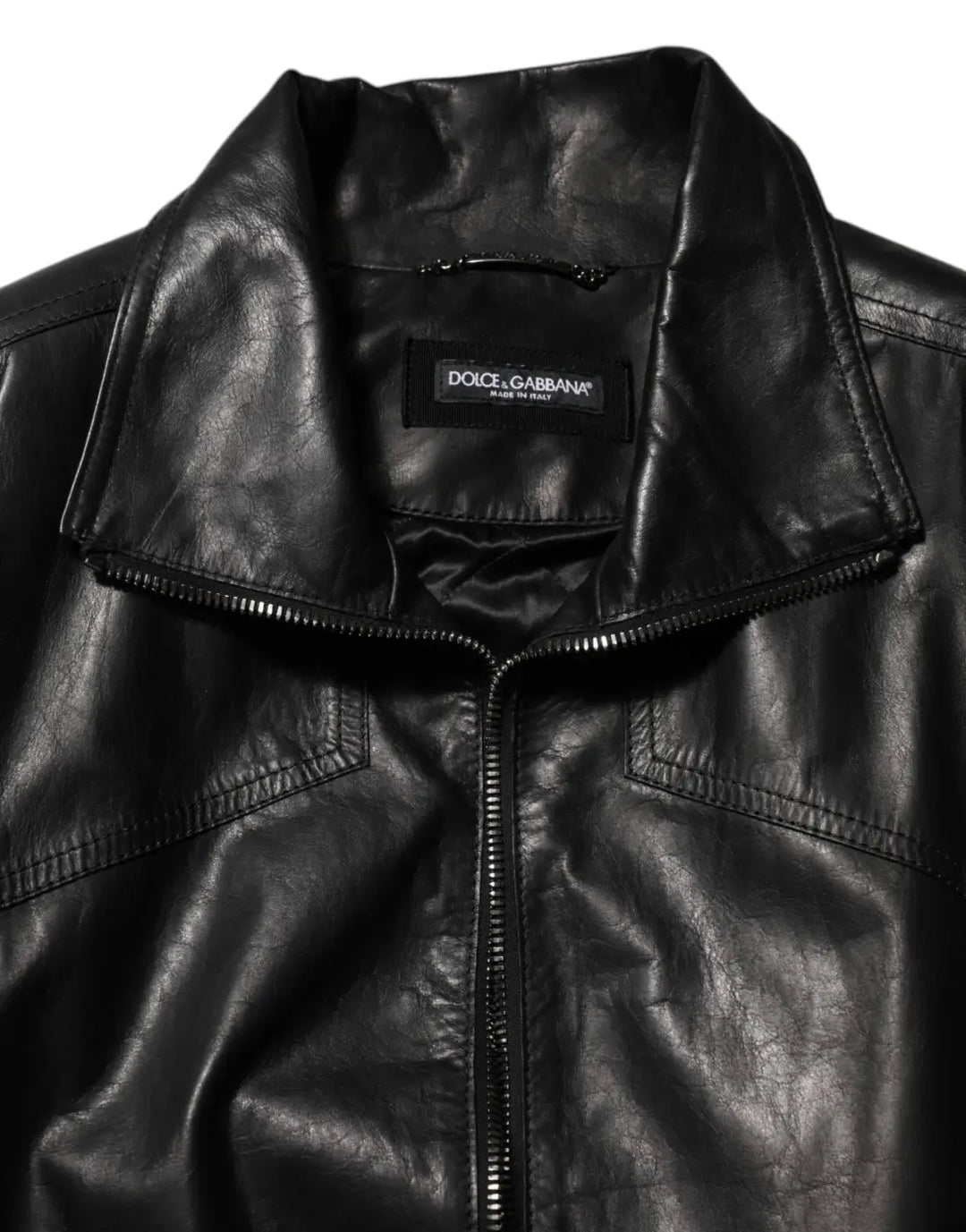 Dolce &amp; Gabbana Black Leather Full Zip Biker Blouson Jacket