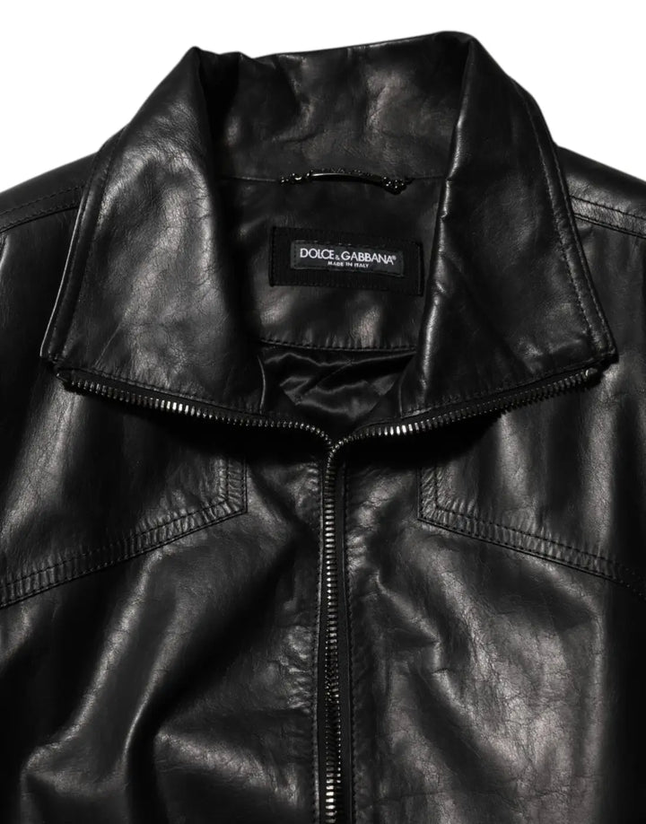 Dolce &amp; Gabbana Black Leather Full Zip Biker Blouson Jacket