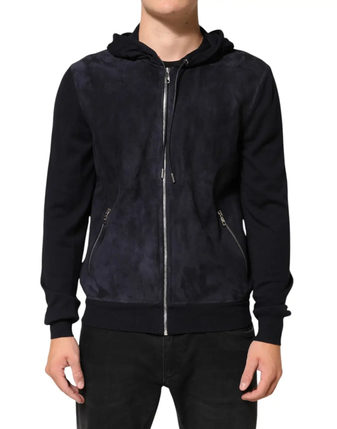 Dolce &amp; Gabbana Black Leather Full Zip Hooded Blouson Jacket