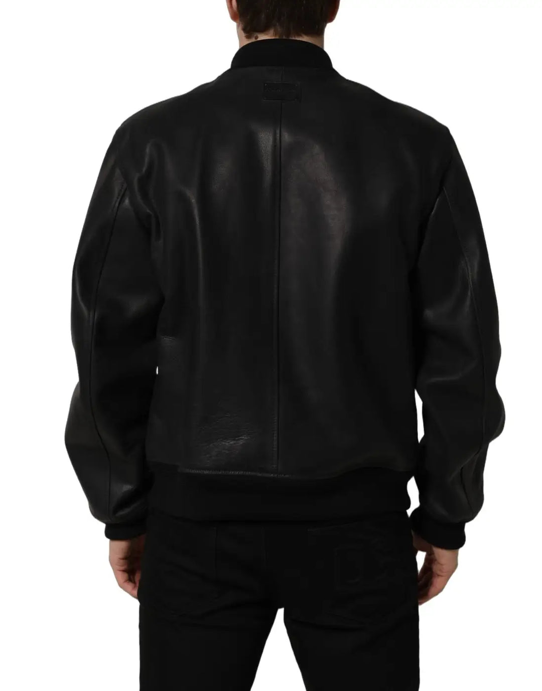 Dolce &amp; Gabbana Black Leather Full Zip Men Biker Jacket