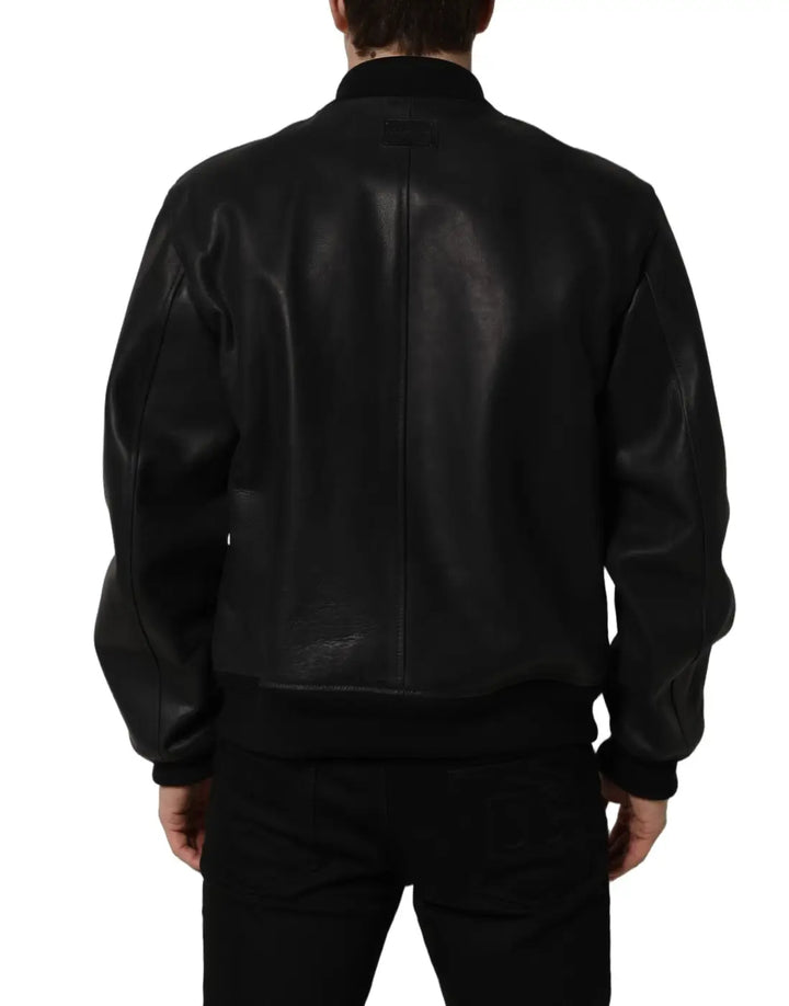 Dolce &amp; Gabbana Black Leather Full Zip Men Biker Jacket