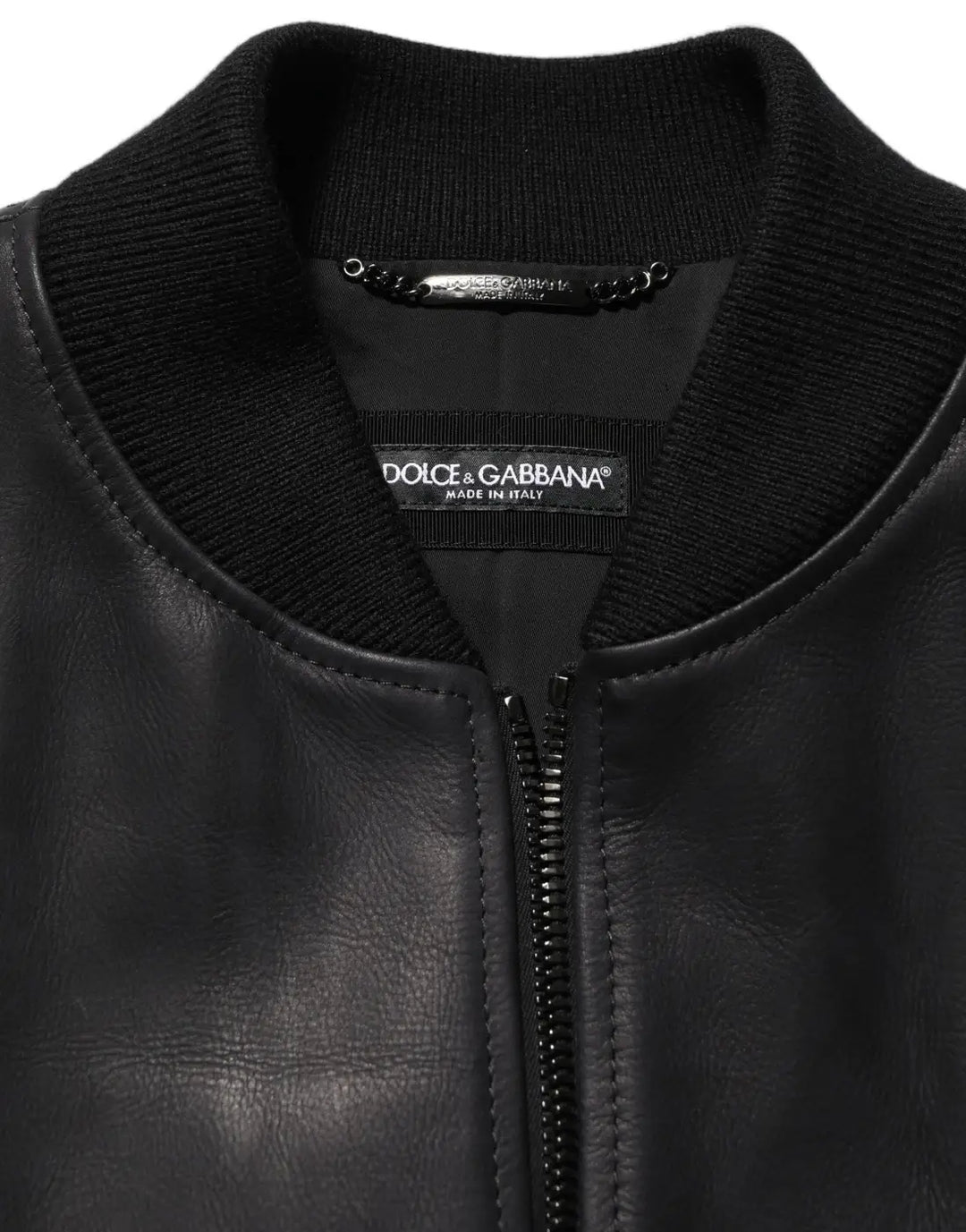 Dolce &amp; Gabbana Black Leather Full Zip Men Biker Jacket