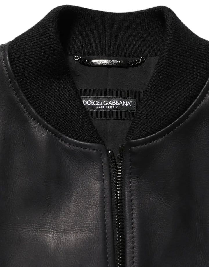 Dolce &amp; Gabbana Black Leather Full Zip Men Biker Jacket