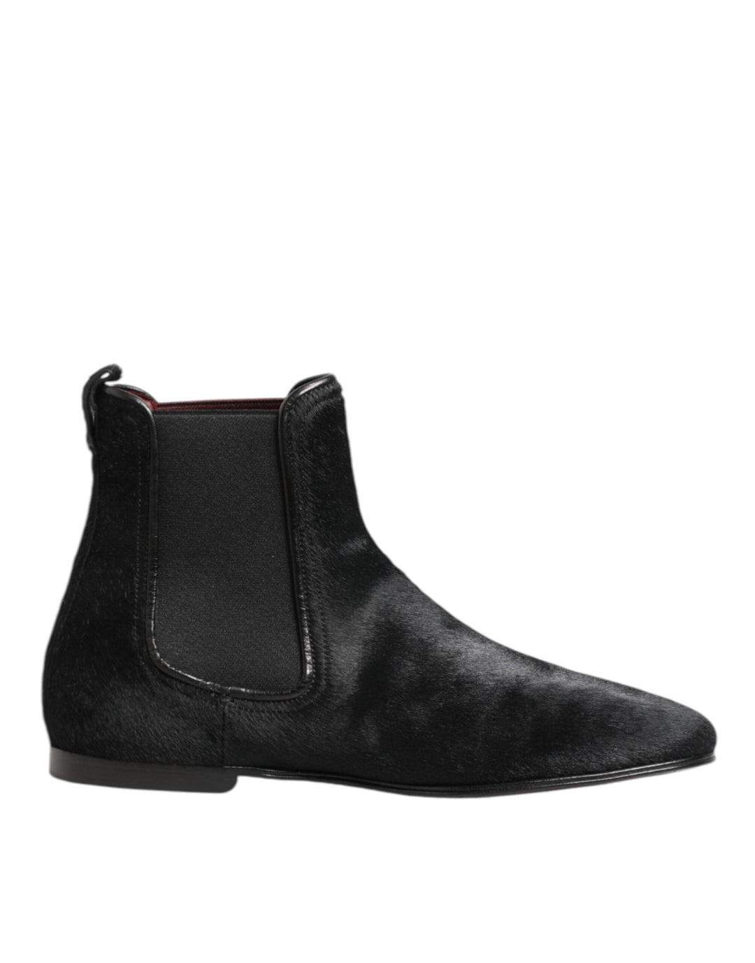 Dolce &amp; Gabbana Black Leather Fur Men Chelsea Boots Shoes
