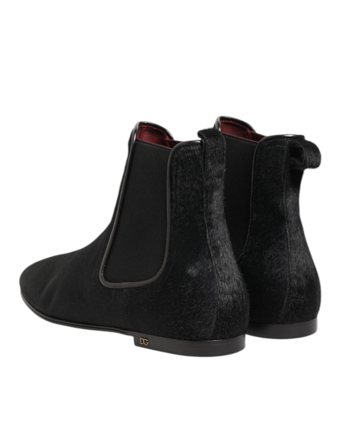 Dolce &amp; Gabbana Black Leather Fur Men Chelsea Boots Shoes