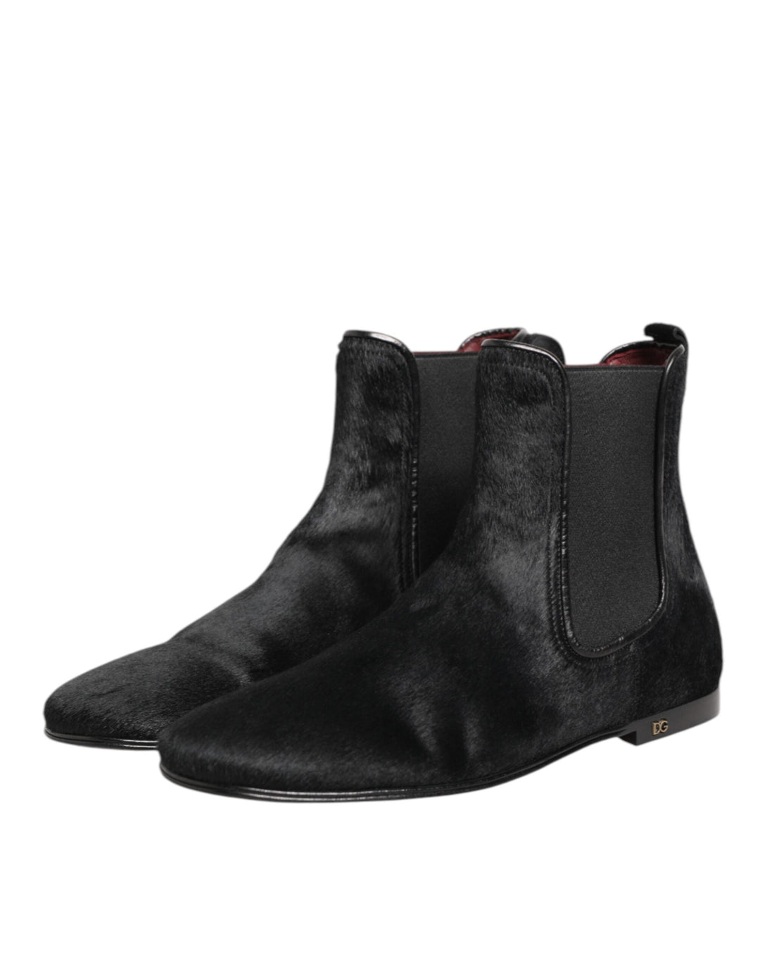 Dolce &amp; Gabbana Black Leather Fur Men Chelsea Boots Shoes