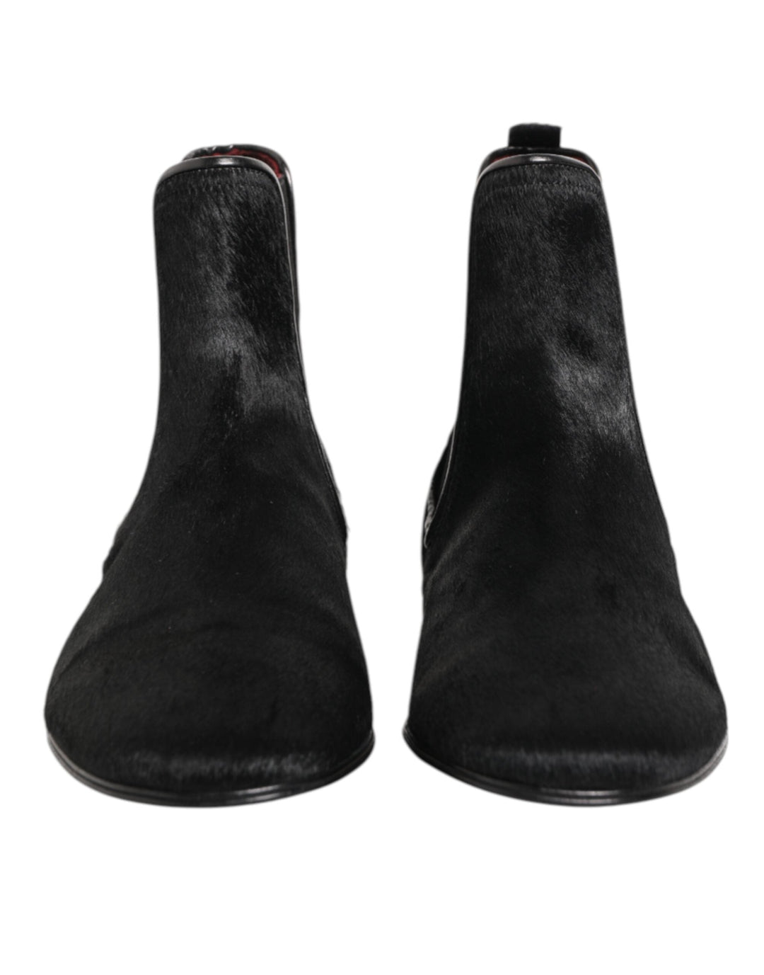 Dolce &amp; Gabbana Black Leather Fur Men Chelsea Boots Shoes