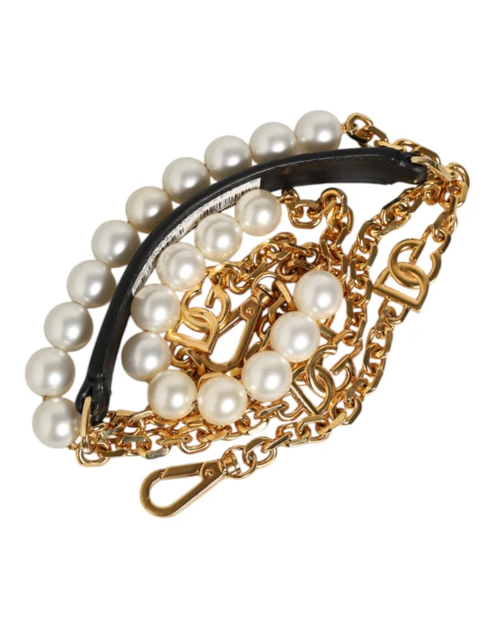 Dolce &amp; Gabbana Black Leather Gold Chain Bag Accessory Shoulder Strap
