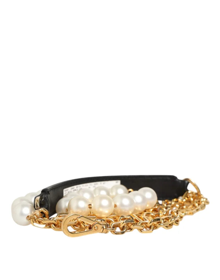 Dolce &amp; Gabbana Black Leather Gold Chain Bag Accessory Shoulder Strap