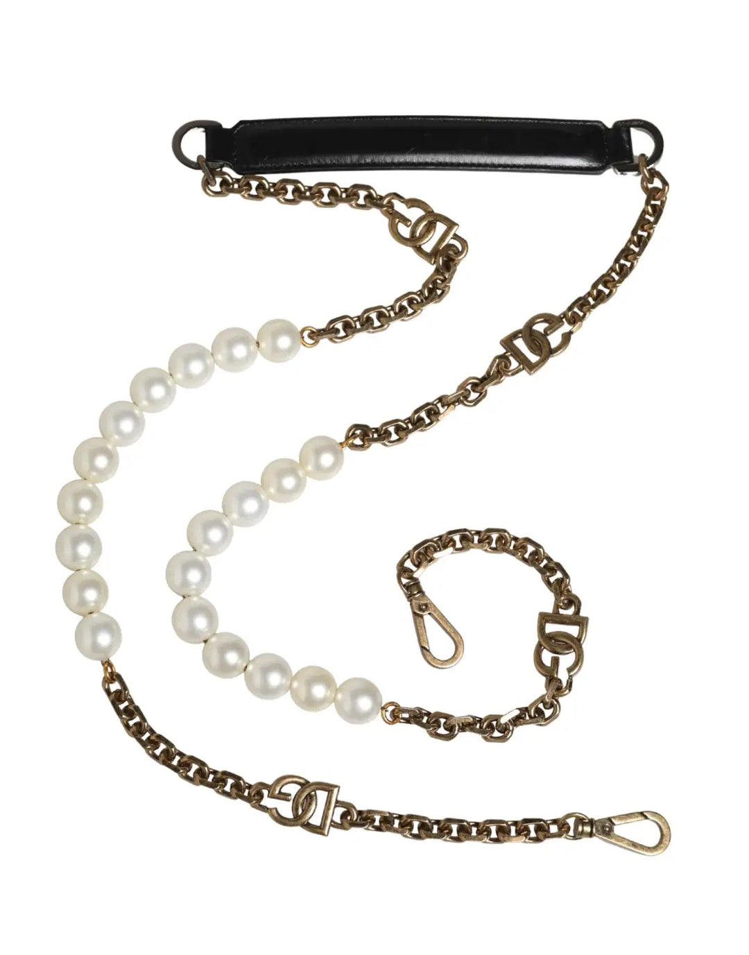Dolce &amp; Gabbana Black Leather Gold Chain Bag Accessory Shoulder Strap