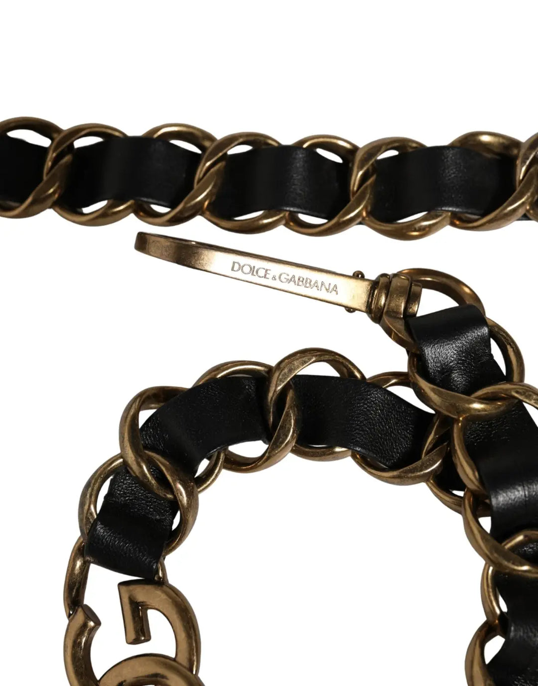 Dolce &amp; Gabbana Black Leather Gold Chain Bag Accessory Shoulder Strap
