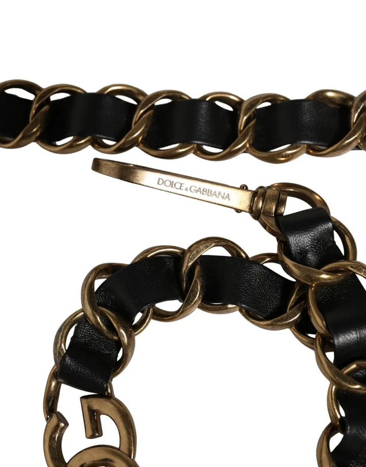 Dolce &amp; Gabbana Black Leather Gold Chain Bag Accessory Shoulder Strap