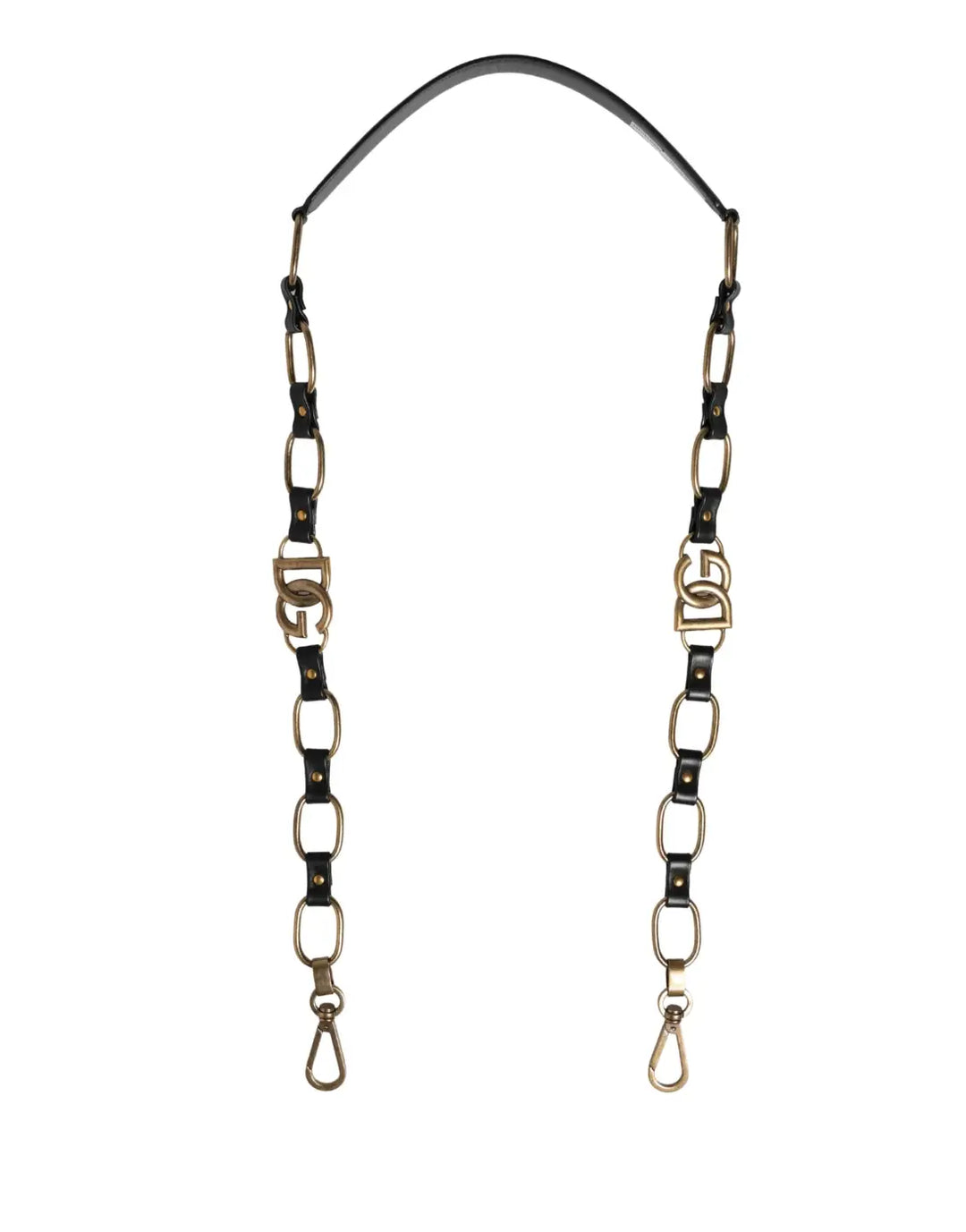 Dolce &amp; Gabbana Black Leather Gold Chain Bag Accessory Shoulder Strap