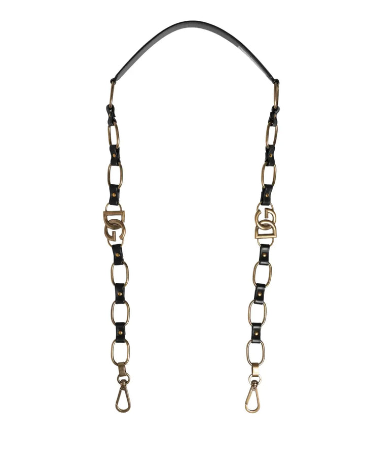 Dolce &amp; Gabbana Black Leather Gold Chain Bag Accessory Shoulder Strap