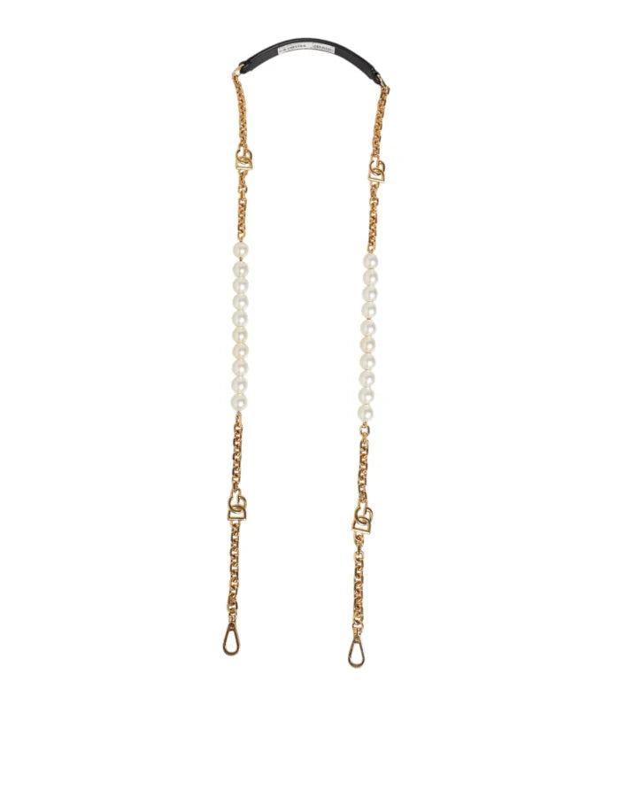 Dolce &amp; Gabbana Black Leather Gold Chain Bag Accessory Shoulder Strap
