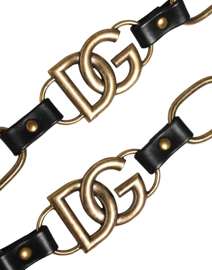 Dolce &amp; Gabbana Black Leather Gold Chain Bag Accessory Shoulder Strap