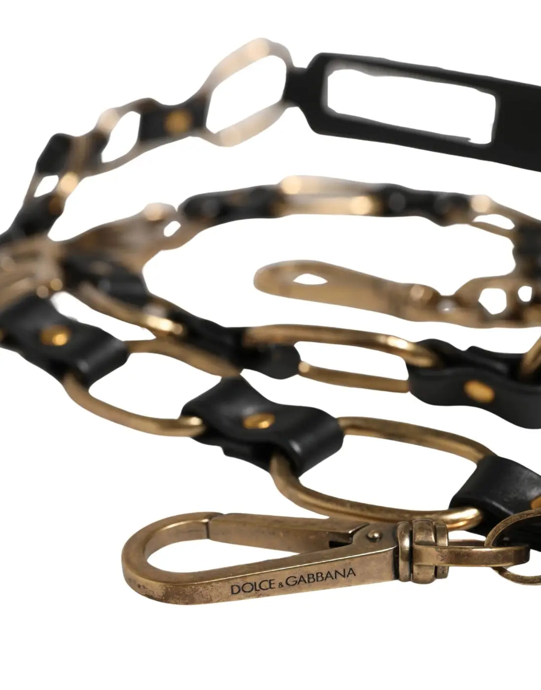 Dolce &amp; Gabbana Black Leather Gold Chain Bag Accessory Shoulder Strap