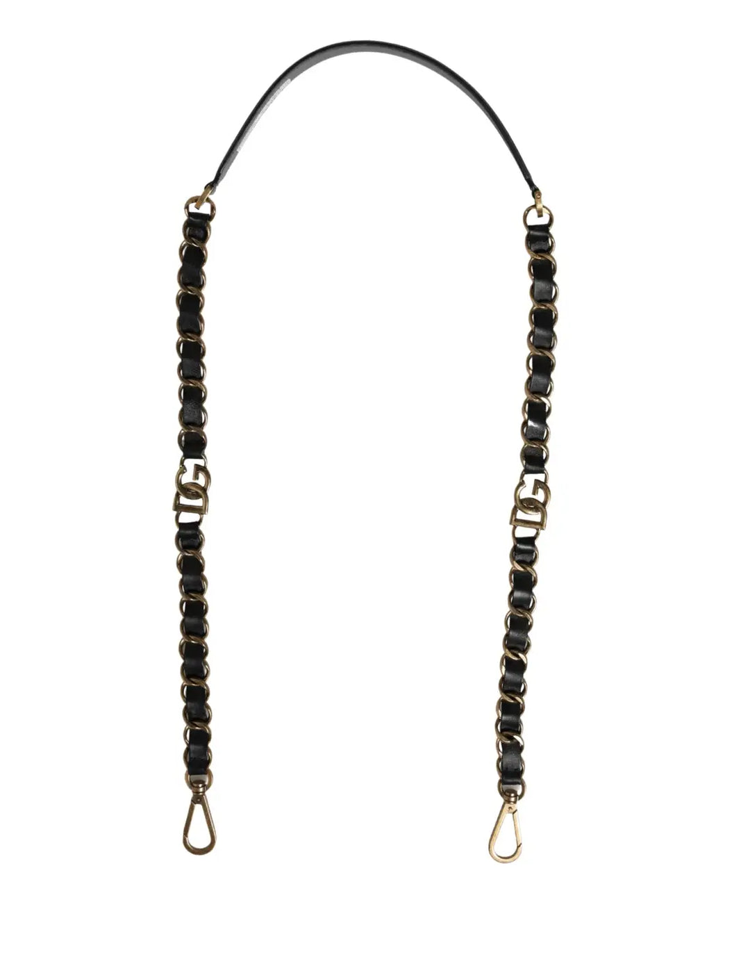 Dolce &amp; Gabbana Black Leather Gold Chain Bag Accessory Shoulder Strap