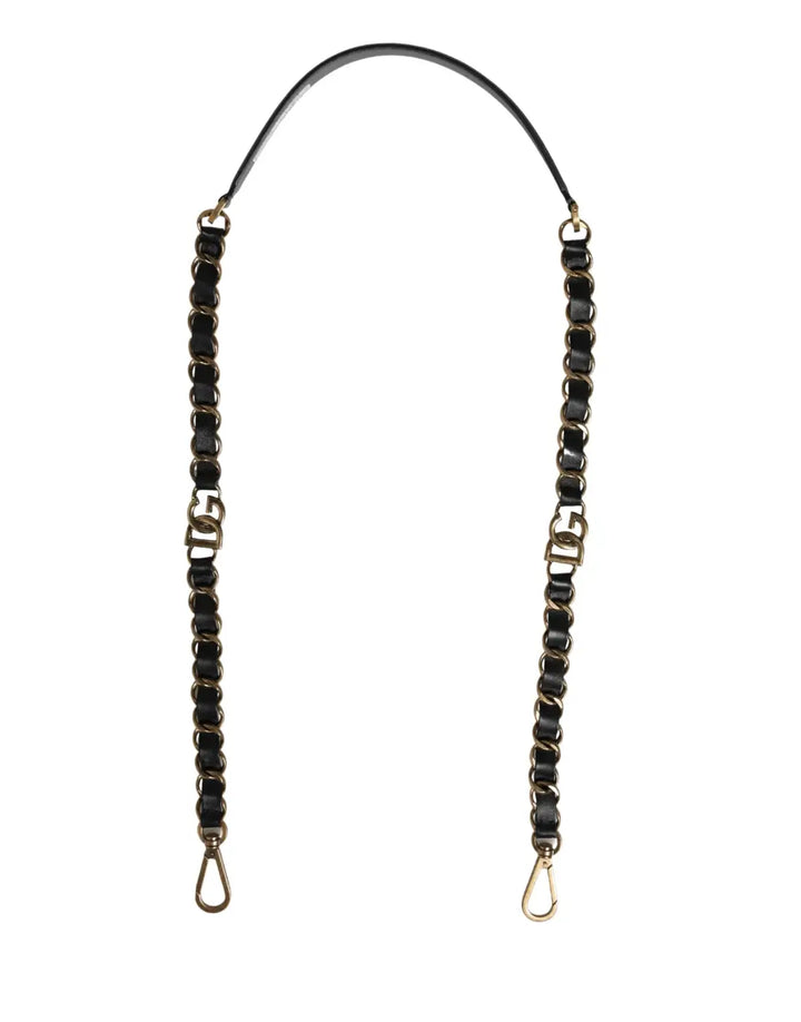 Dolce &amp; Gabbana Black Leather Gold Chain Bag Accessory Shoulder Strap