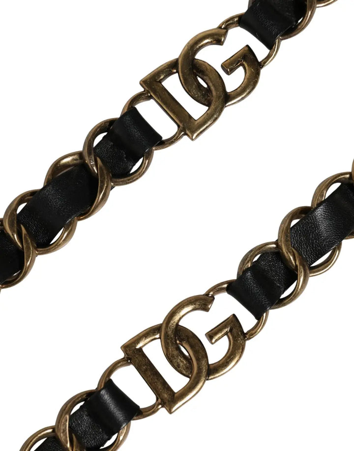 Dolce &amp; Gabbana Black Leather Gold Chain Bag Accessory Shoulder Strap