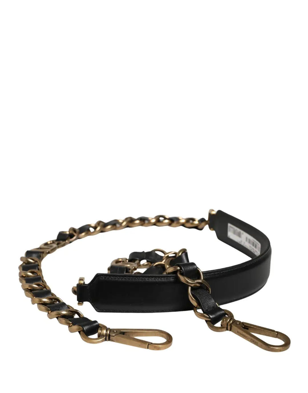 Dolce &amp; Gabbana Black Leather Gold Chain Bag Accessory Shoulder Strap