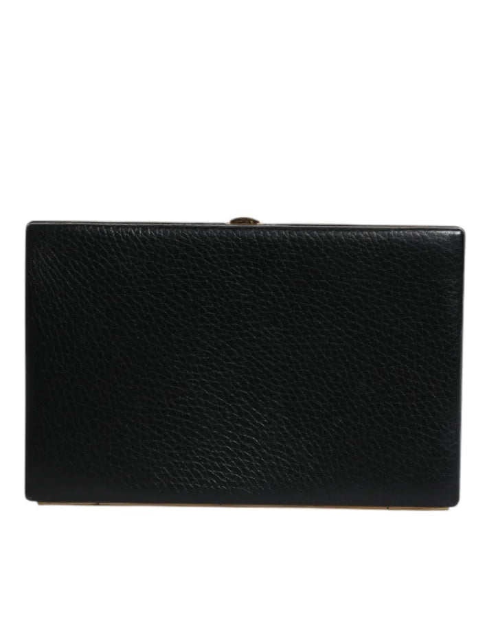 Dolce &amp; Gabbana Black Leather Gold Frame Clutch Evening Party Purse Bag