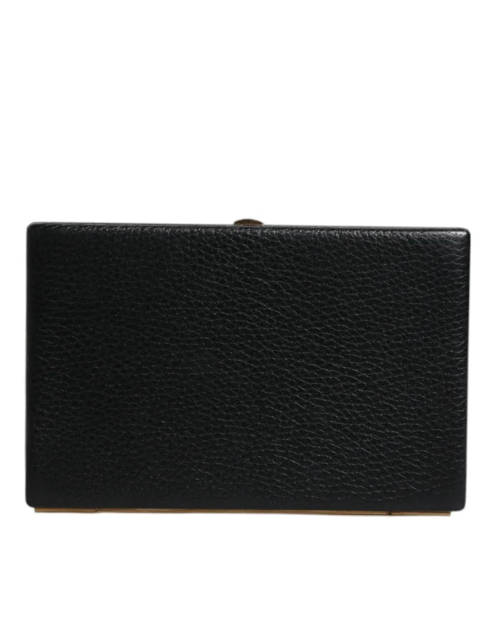 Dolce &amp; Gabbana Black Leather Gold Frame Clutch Evening Party Purse Bag