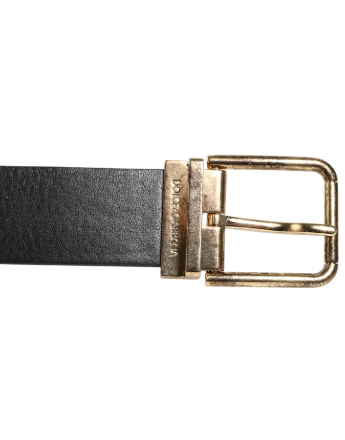 Dolce &amp; Gabbana Black Leather Gold Silver Coin Buckle Belt