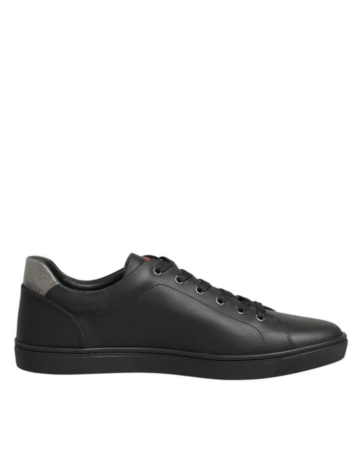Dolce &amp; Gabbana Black Leather Heart Embellished Sneakers Shoes