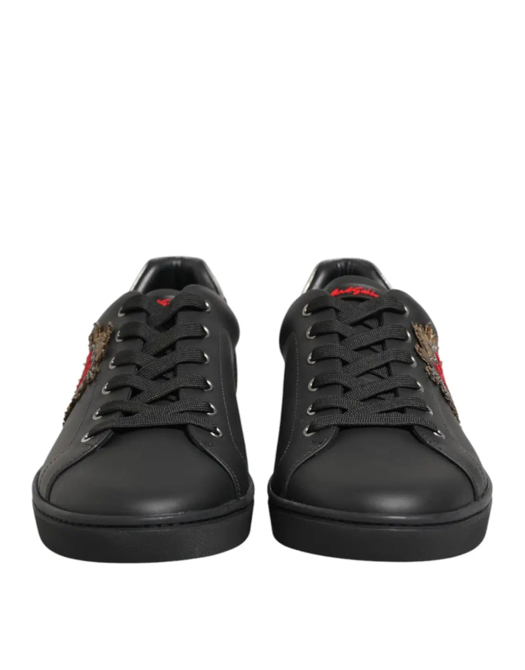 Dolce &amp; Gabbana Black Leather Heart Embellished Sneakers Shoes