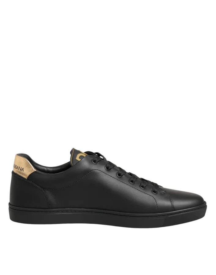 Dolce &amp; Gabbana Black Leather Heart Embellished Sneakers Shoes
