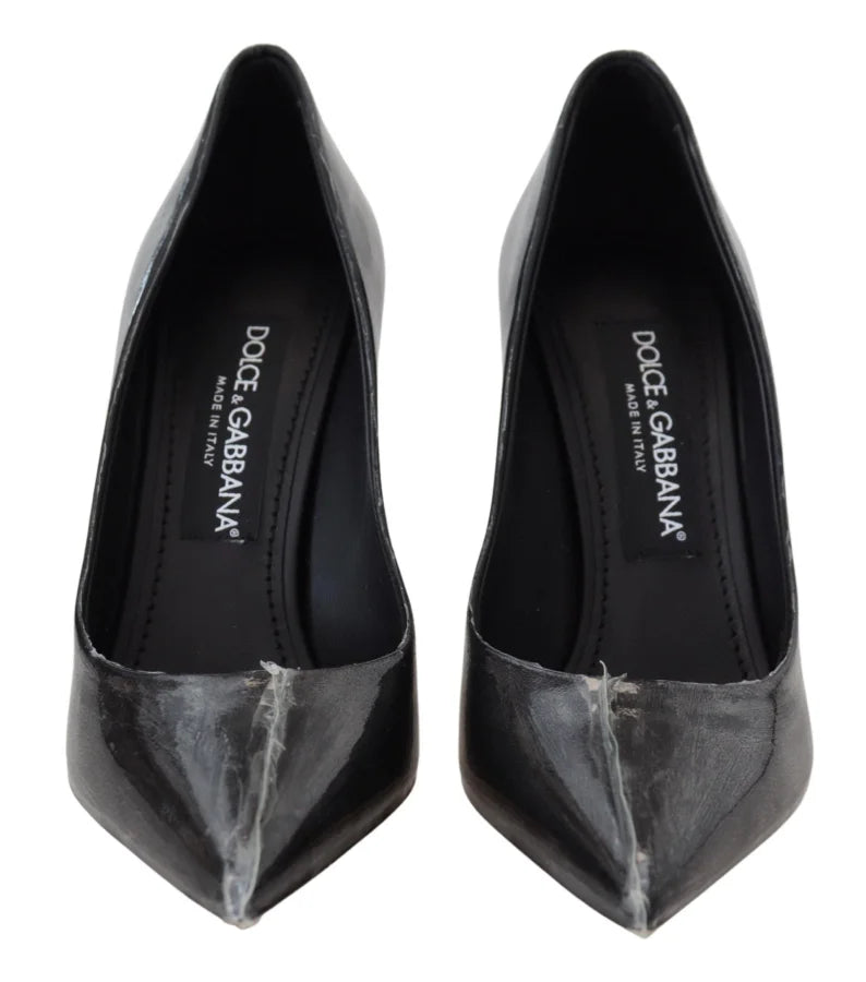 Dolce &amp; Gabbana Black Leather Heels Pumps Plastic Wrapped Shoes