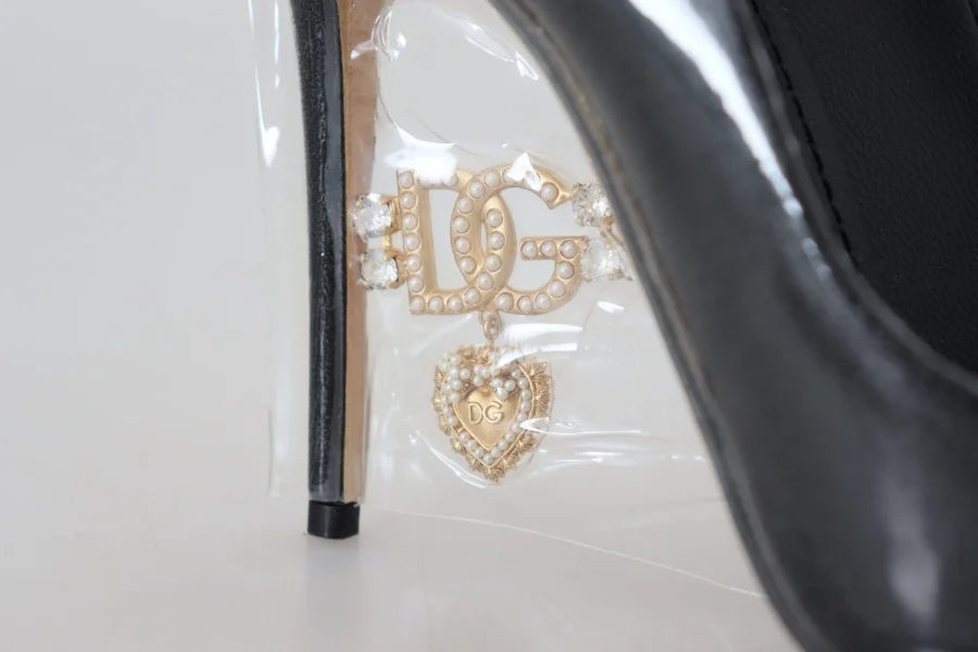 Dolce &amp; Gabbana Black Leather Heels Pumps Plastic Wrapped Shoes