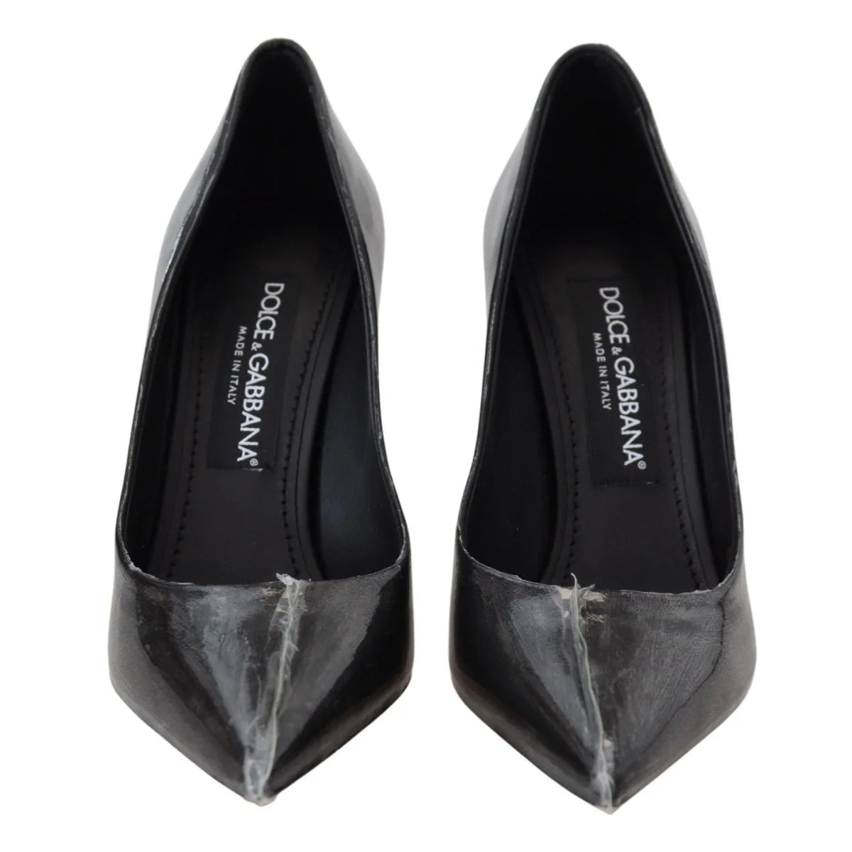 Dolce & Gabbana Black Leather Heels Pumps Plastic Wrapped Shoes