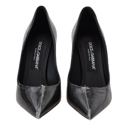 Dolce & Gabbana Black Leather Heels Pumps Plastic Wrapped Shoes