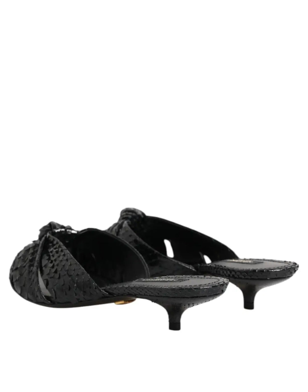 Dolce &amp; Gabbana Black Leather Heels Slides Sandals Shoes