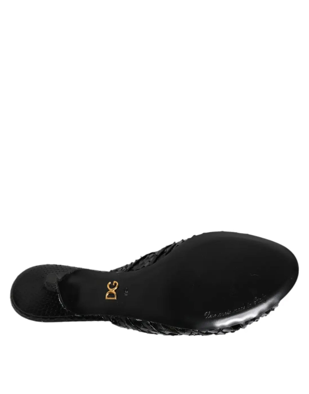 Dolce &amp; Gabbana Black Leather Heels Slides Sandals Shoes