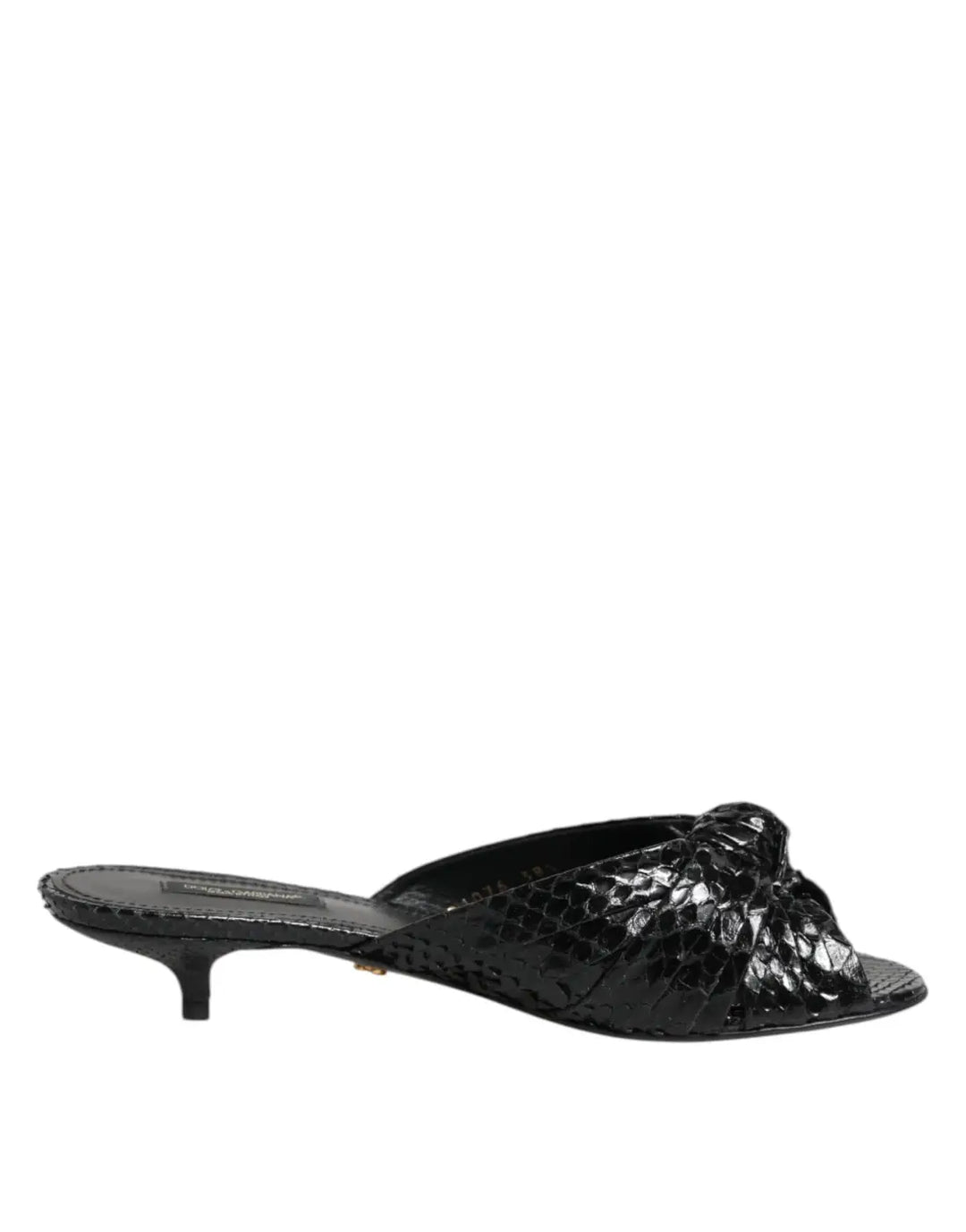Dolce &amp; Gabbana Black Leather Heels Slides Sandals Shoes