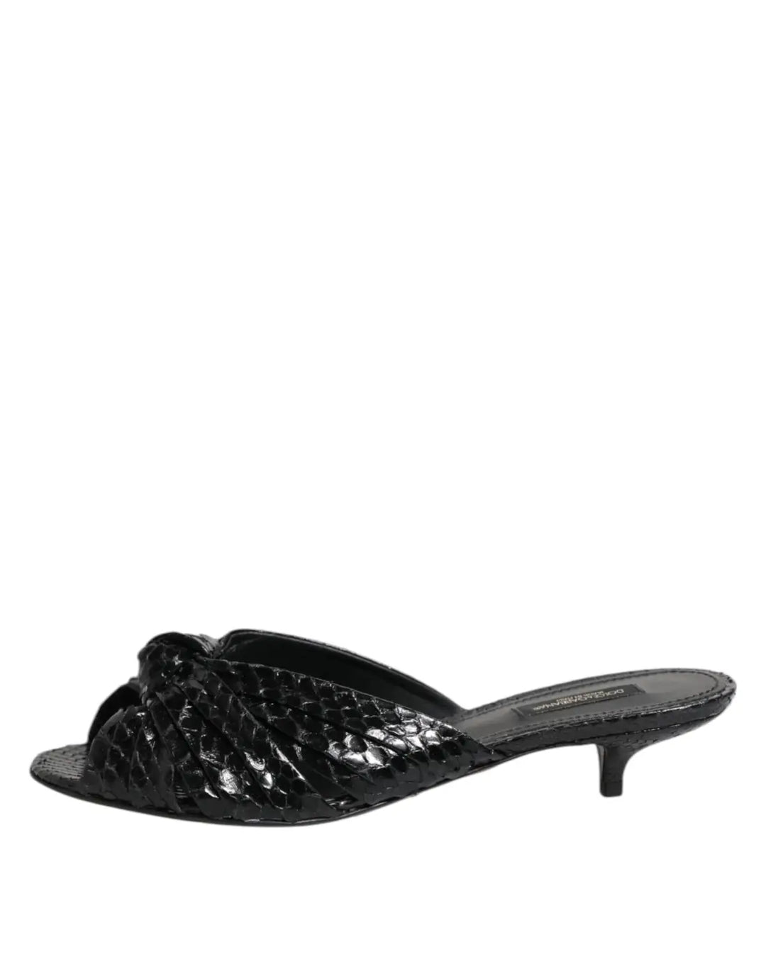 Dolce &amp; Gabbana Black Leather Heels Slides Sandals Shoes