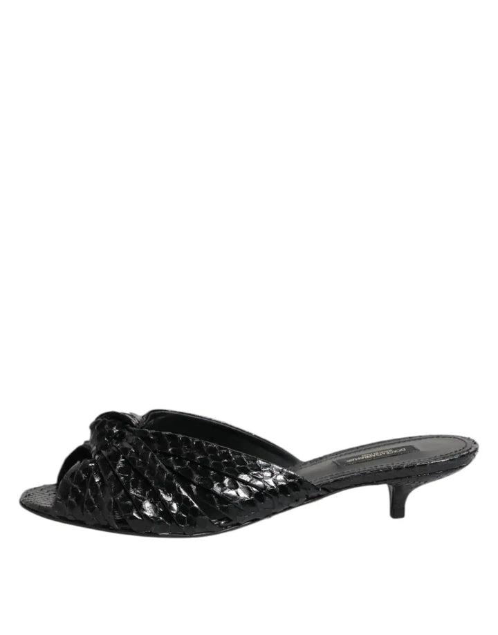 Dolce &amp; Gabbana Black Leather Heels Slides Sandals Shoes