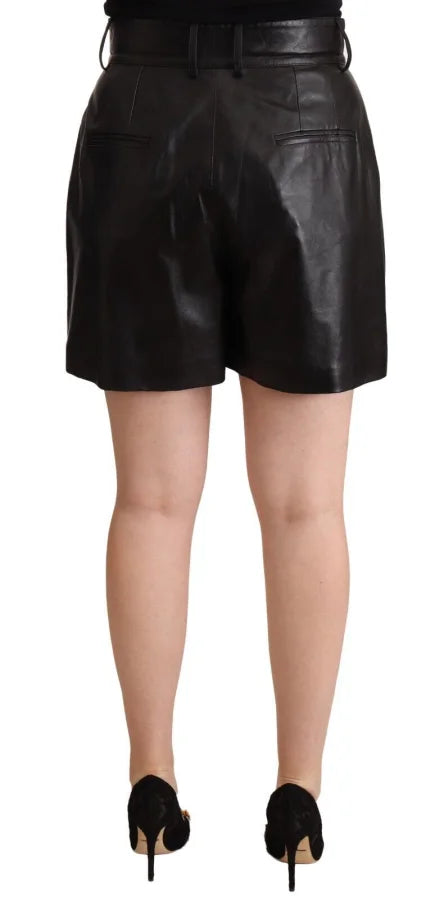 Dolce &amp; Gabbana Black Leather High Waist Bermuda Above Knee Shorts