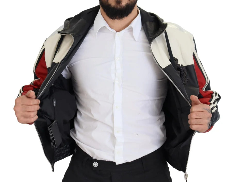 Dolce & Gabbana Black Leather Hooded Blouson Coat Jacket