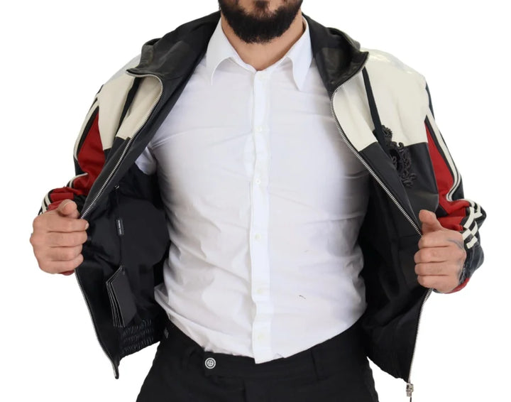 Dolce & Gabbana Black Leather Hooded Blouson Coat Jacket