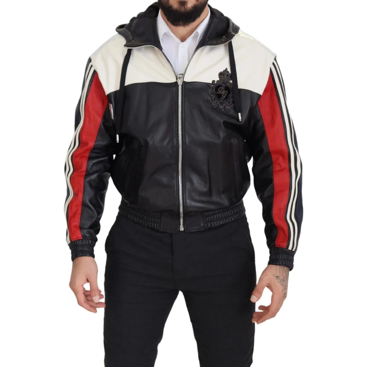 Dolce & Gabbana Black Leather Hooded Blouson Coat Jacket