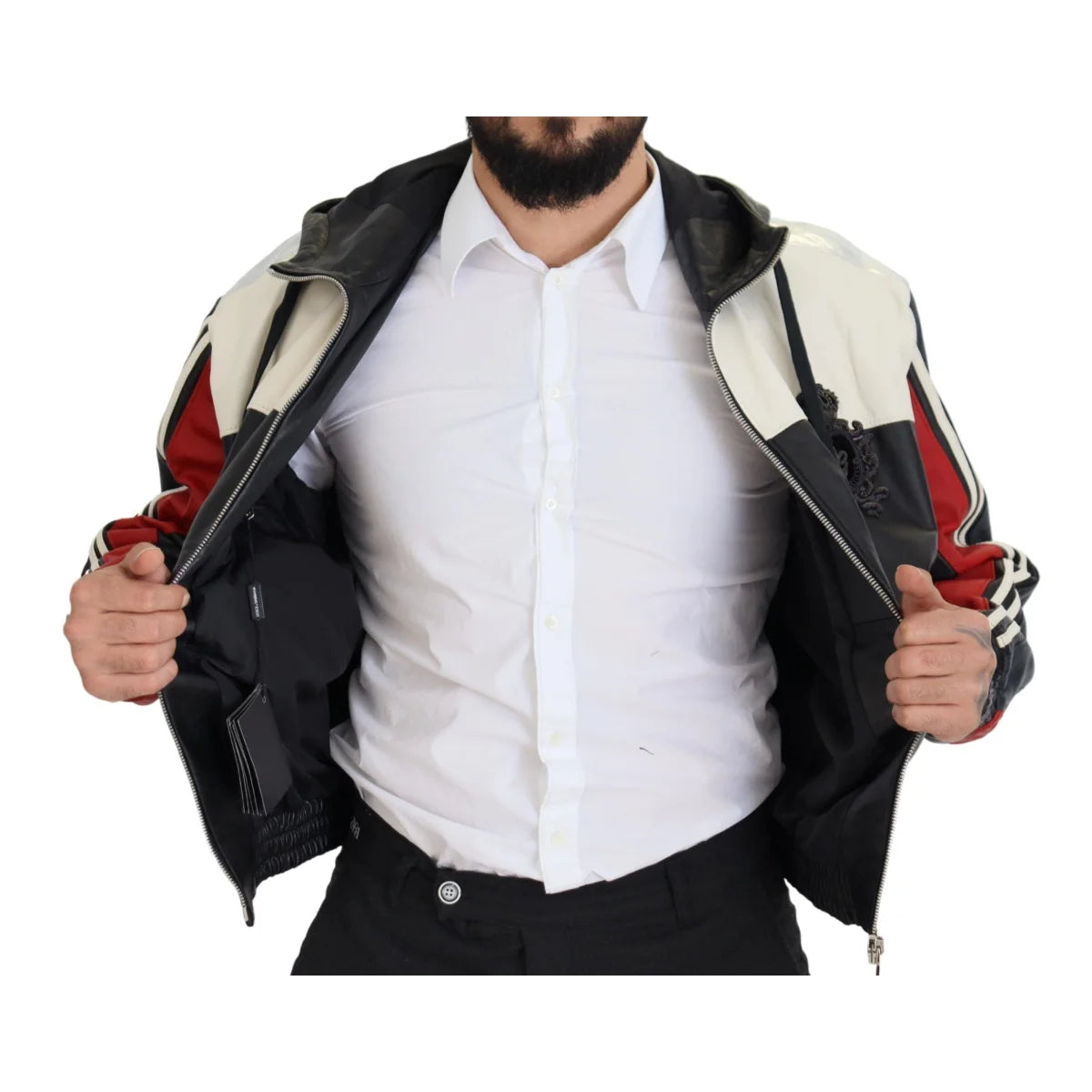 Dolce & Gabbana Black Leather Hooded Blouson Coat Jacket