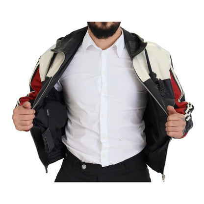 Dolce & Gabbana Black Leather Hooded Blouson Coat Jacket