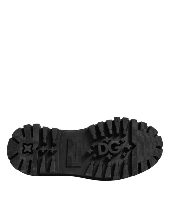 Dolce &amp; Gabbana Black Leather Jeweled Crystals Derby Shoes