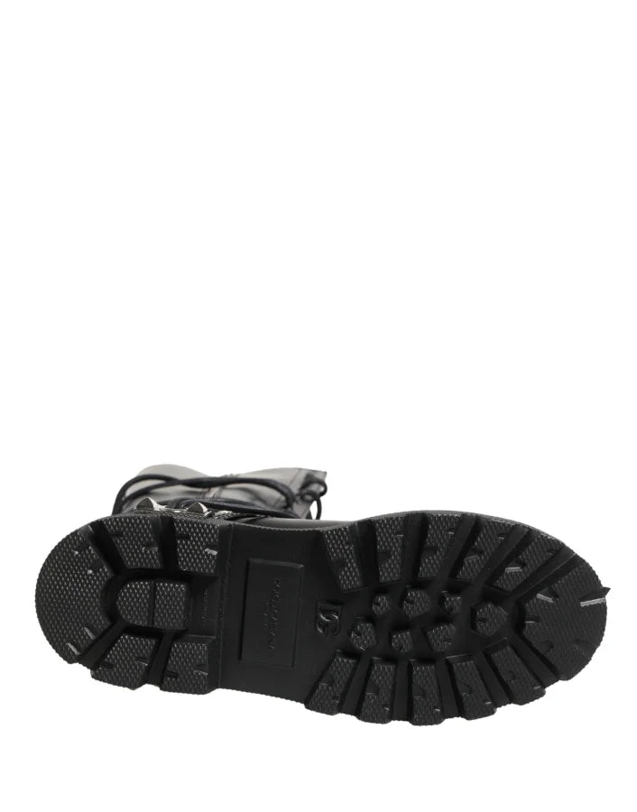 Dolce &amp; Gabbana Black Leather Knee High Combat Boots Shoes